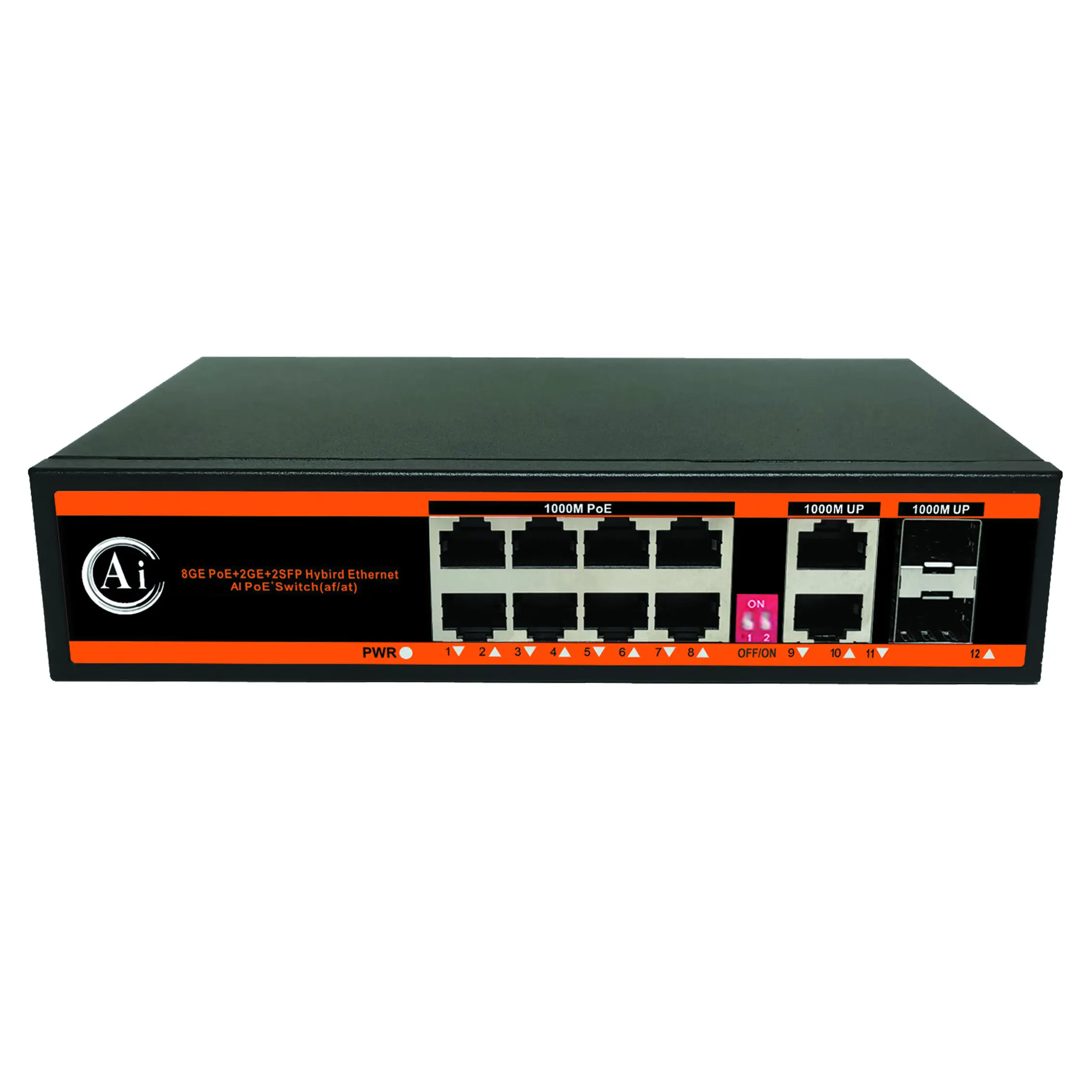 12 Port Gigabit PoE Switch Ethernet Vlan tidak dikelola Switch 8 PoE port dengan sfp port untuk Ip kamera Cctv