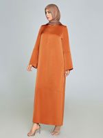 Robe abaya maxi élégante à manches longues en orange brûlé pour femme Tenue de soirée décontractée