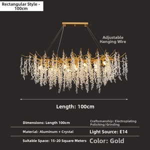 Collection de lustres rectangulaires en aluminium et cristal de luxe, luminaire suspendu moderne de taille moyenne <span class=keywords><strong>pour</strong></span> <span class=keywords><strong>cuisine</strong></span> - Product Image 2