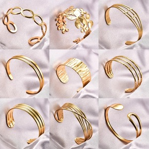Irregular Stainless Steel Wide <b>Bangle</b> for Women <b>Men</b> Gold Color Open Cuff Bracelet Wristband Chunky Metal Hand Jewelry Gift - Product Image 3