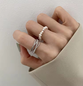 2025 New 925 Silver Material High-end Design Temperament Silver Irregular Small <b>square</b> <b>Combination</b> Pearl Ring - Product Image 6