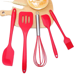 Nuevo juego de cinco utensilios de silicona para hornear: espátula, brocha para aceite, pala para carne, batidor de huevos, resistente a altas/bajas temperaturas - Product Image 1