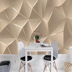 Papier peint de couleur claire polygonale plan géométrique contour doré mural - Product Image 4
