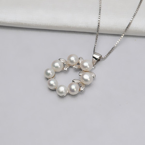 Collar Wenchi de Plata S925, Edición Coreana, con Colgante de Flor Pequeña, 8 Cuentas y Perla Hueca de 5-5.5 mm Incrustada, Cadena para Clavícula - Product Image 3