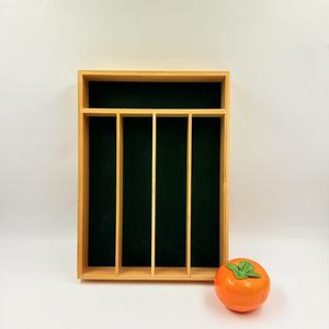 Organisateur de tiroir en bambou avec séparateurs pour couteaux, fourchettes, cuillères, boîte de rangement en bois, organisateur de bureau vert - Product Image 2