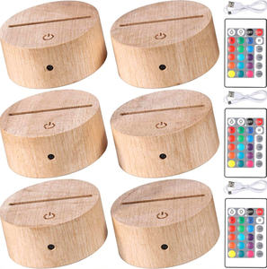 Lampe LED en bois à 16 couleurs, intensité réglable, avec télécommande et USB, illusion d'optique 3D, veilleuse lumineuse, base pour cadeaux en acrylique - Product Image 1
