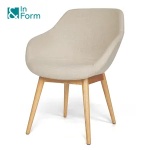 Chair Supplier Design Solid Ash Wood Base Arm Chair Moulded Foam Upholstery Smooth Armrest Contract Dining Room Chairs