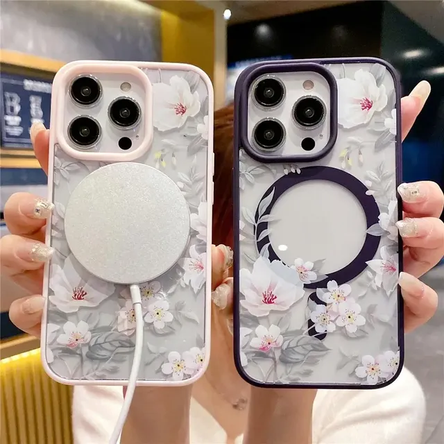 Fashion Flowers Floral Clear for Magnetic Wireless Charging Case for iPhone 11 12 13 14 15 Pro Max Hard PC Bumper Cover 16