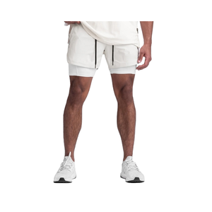 Pantalones cortos para correr 2 en 1 informales ecológicos para hombre, bolsillos con doble cremallera, pantalones cortos atléticos de entrenamiento sólidos para entrenamiento, estilo playero, OEM - Product Image 1