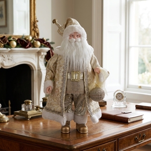 White Embroidered Santa Claus Ornaments Figurine for Window Display Papa Noel Exquisite - Product Image 3
