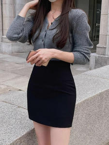 Falda Larga de Mujer Estilo 2025, Color Gris, Profesional, con Bordado y Cuentas, Cintura Alta, Ajustada a la Cadera, Línea de Cintura Natural, Holgada - Product Image 6