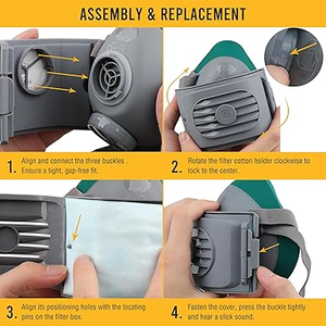 Masque respiratoire demi-visage réutilisable en silicone, anti-poussière et anti-gaz, avec filtre pour la protection contre la poussière - Product Image 6