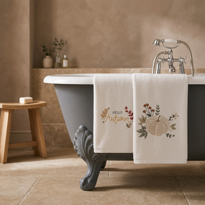 Ensemble de serviettes de bain en coton brodé, design automne et Thanksgiving, doux, absorbant, rectangulaire, pour usage domestique - Product Image 3