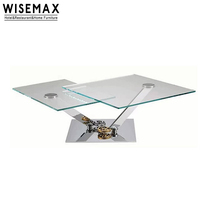 WISEMAX FURNITURE Table basse en verre pour salon avec plateau en verre trempé et base en acier inoxydable, table en acier inoxydable avec miroir