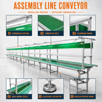 Banc de travail de convoyeur d'usine pour l'assemblage de composants électroniques, construit avec un cadre en profilé aluminium et un plateau de travail double face