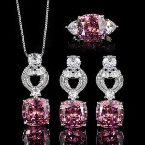 Factory Wholesale Eco-friendly Copper 12*12MM Zircon Pendant <b>Earrings</b> Ring Jewellery <b>Set</b> With Pendant Necklace and <b>Earrings</b> - Product Image 3