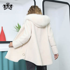 Janedur giacca di alta qualità alla moda invernale <span class=keywords><strong>con</strong></span> Shearling di pecore da donna cappotto di lana di agnello <span class=keywords><strong>Beige</strong></span> <span class=keywords><strong>con</strong></span> <span class=keywords><strong>pelliccia</strong></span> <span class=keywords><strong>con</strong></span> <span class=keywords><strong>cappuccio</strong></span> - Product Image 6