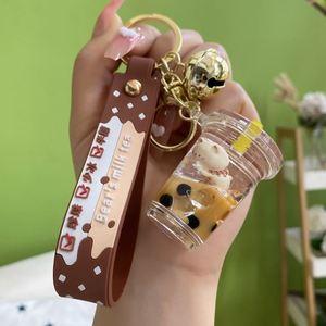 <b>Bubble</b> Tea Cup Keychain Custom Logo Bear Rabbit Oil Liquid Keychains for Car and School Bag Pendant - Product Image 6