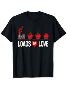 T-shirt da uomo in cotone per San Valentino, con stampa grafica a cuori, girocollo, manica corta, vestibilità regolare, casual, con design stampato sul davanti - Product Image 1