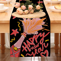 Chemin de table YINUAN pour le Nouvel An, en tissu polyester, avec des motifs de feux d'artifice, de gnomes et de champagne, pour la décoration de la table de fête