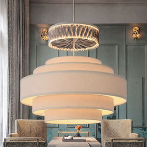 Abat-jour suspendu en tissu, nouveau design moderne, artisanal, en lin naturel, 2-5 LED, style industriel, commande vocale, 3500K - Product Image 3