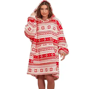 Hoodie kustom kelas berat kualitas tinggi hoodie blenket dapat dipakai bulu domba hoodie pasangan grafis natal ukuran besar