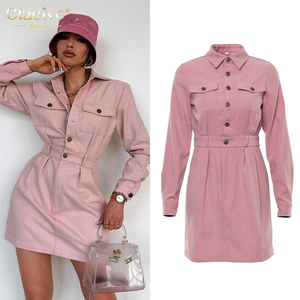 Clacive envío rápido Oficina de manga completa mujer elegante vestidos de la <span class=keywords><strong>calle</strong></span> Rosa otoño Casual vestidos de <span class=keywords><strong>las</strong></span> mujeres - Product Image 2