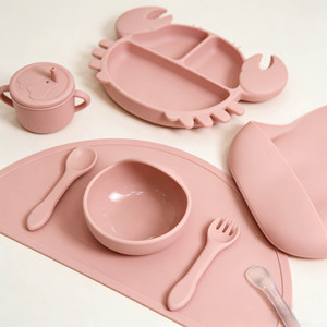 Juego de alimentación para bebés de silicona sin BPA de 7 piezas con diseño de cangrejo, babero, tazón con ventosa, <span class=keywords><strong>vajilla</strong></span> segura e impermeable - Product Image 2