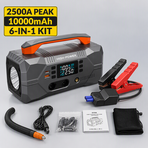 Kit d'outils d'urgence robuste 2500A pour voiture/camion, écran couleur 6-en-1, booster de batterie 10000mAh, 8L essence, 6L diesel, batterie externe PD 100W - Product Image 1