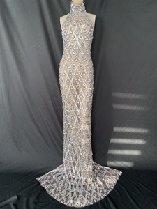 Elegante See Through Mesh strass <span class=keywords><strong>laurea</strong></span> compleanno festa di nozze abiti da ballo <span class=keywords><strong>donna</strong></span> formale Prom <span class=keywords><strong>abito</strong></span> lungo Club <span class=keywords><strong>abito</strong></span> da sera - Product Image 5