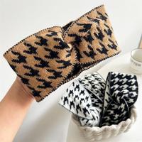 Bandeau élastique en tricot à carreaux larges, style rétro, tendance automne-hiver, accessoire pour femmes et filles