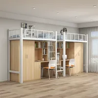 Lit superposé moderne et durable, lit mezzanine pour dortoir d'étudiant avec bureau d'étude, échelle latérale pour chambre à coucher d'hôtel et d'école
