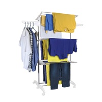 Séchoir à linge pliable en acier inoxydable Cedar Space, 3 niveaux, durable, avec roulettes à frein, solution de rangement mobile
