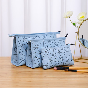 I-0496 3 pièces/ensemble étanche PU trousse de maquillage avec fermeture éclair Portable stockage toilette organisateur voyage poche cosmétique sac - Product Image 3