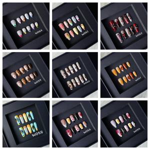 En gros, lot de faux ongles à presser en acrylique, légers, à couverture complète, forme amande, design brillant, avec colle, effet 3D - Product Image 3