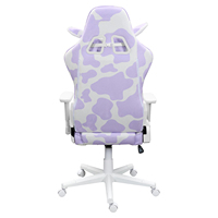 Chaise de gaming ergonomique inclinable style course, motif vache lavande, avec coussin lombaire en peluche et base blanche