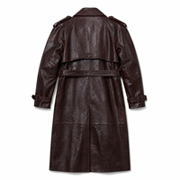 Manteau trench décontracté pour femme en peau de mouton couleur acajou foncé, double boutonnage, avec ceinture à boucles, effet ciré et verni, coupe-vent, respirant et anti-plis
