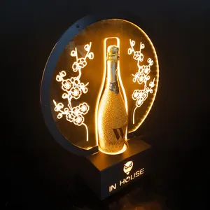 Personalize o logotipo com padrão de flor de ameixa, garrafa de vinho leve, glorificador, boate, presenter de garrafa de led