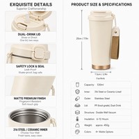 Tasse à café isotherme en acier inoxydable 316 de 530 ml, double paroi sous vide, avec paille, double ouverture, verrouillable, logo personnalisé, cadeau pour voiture