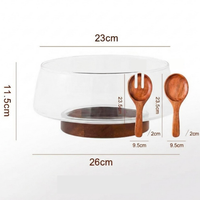 Ensemble de saladiers en verre best-seller transfrontalier avec couvercle en bois d'acacia – Vaisselle pour restaurant et usage domestique, bol de conservation des aliments frais