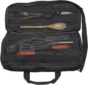 Bolsa enrollable de cuchillos de Chef de muestra gratis, bolsa enrollable de cuero de lona encerada marrón resistente personalizada para cuchillos de Chef - Product Image 1