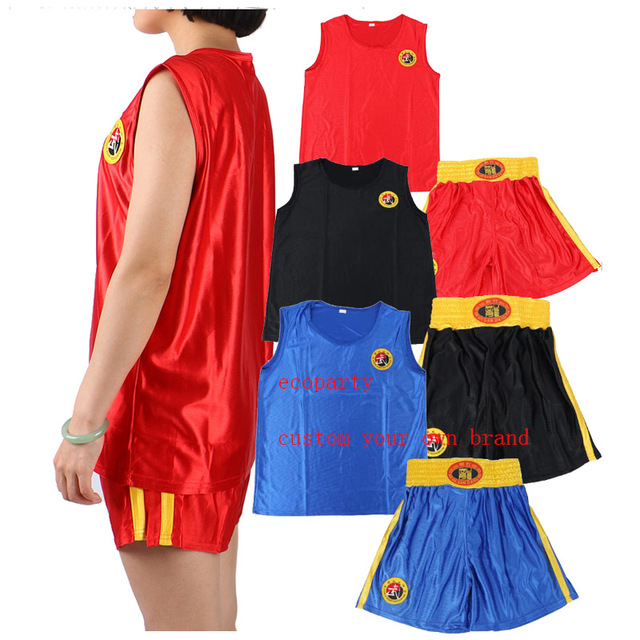 Ecoparty  Boxing Uniform Sanda Suit Adult Kids Muay Thai Shorts Kongfu Uniform Wushu Clothing Martial Arts Performance Costume