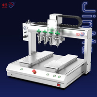 Dispensador de jeringa de doble estación y cuatro cabezales de 0.01ml, robot dispensador de pegamento industrial automático de alta velocidad 300mm/s con bomba de rodamientos