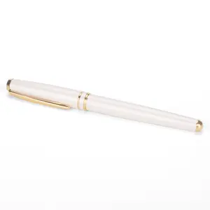 新款珍珠白色金属中性笔，金色镶边，适合男士商务礼品