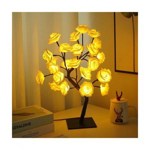 Rose Table Lamp 18/24led Romantic Flower Night <b>Light</b> Wedding Bedroom Indoor Christmas Decoration Rose Flower Bonsai <b>Tree</b> <b>Light</b> - Product Image 1