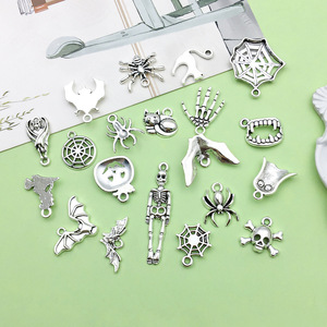 Pendentifs Thème Halloween en Alliage d'Argent Antique, Breloques Bijoux DIY en Alliage de Zinc, Squelette, Araignée, Citrouille, Crâne, Accessoire Unisexe - Product Image 4
