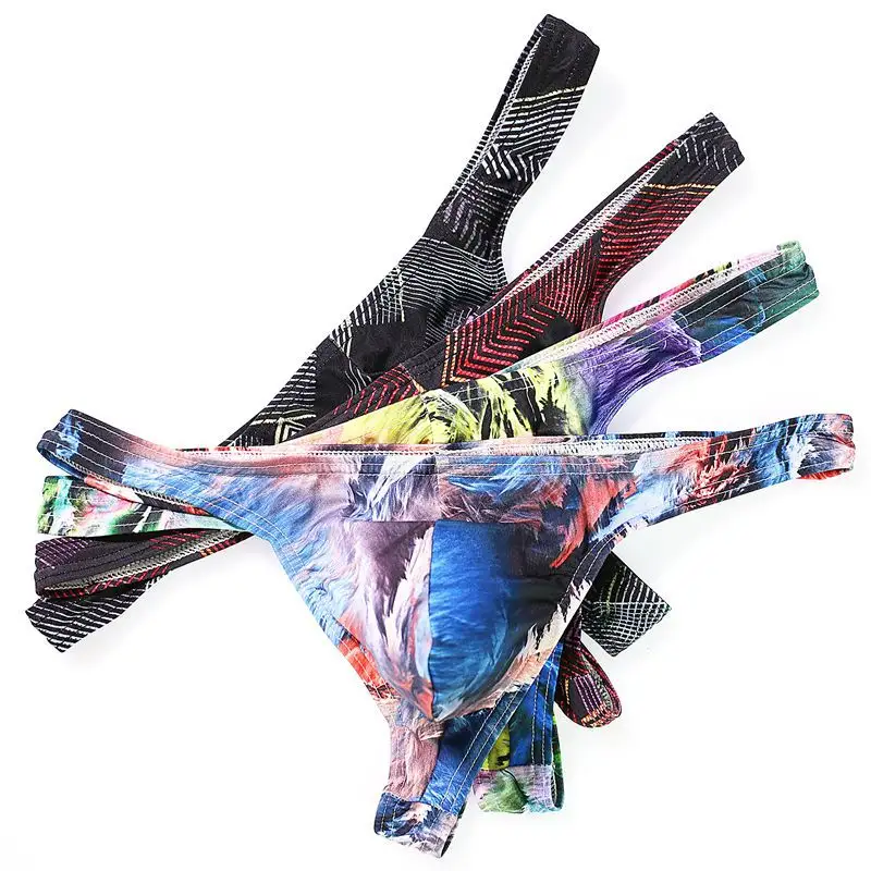 Men's adults new milk silk oil painting digital printing briefs low waist sexy underwear lingerie thongs gay boxers briefs