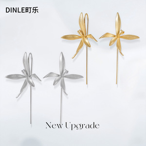 Pendientes de botón Dinle Orchid de oro, plata, aleación de zinc y titanio, regalo de moda, joyería para mujer, nueva actualización - Product Image 1