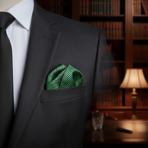Pañuelo de bolsillo elegante tejido satinado a rayas verde y negro - Product Image 3
