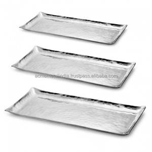 Plateau de service pour la maison et la cuisine ACMI en aluminium nickelé poli martelé avec poignée en agate Fabriqué en Inde - Product Image 4